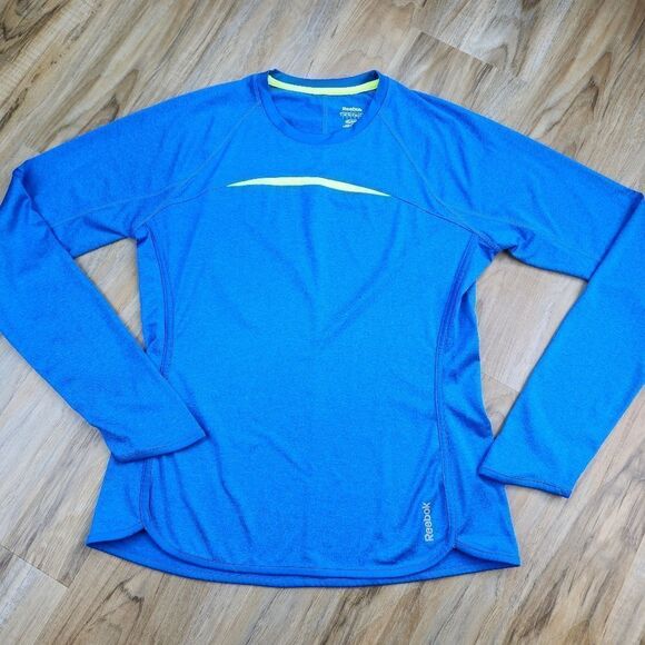 💜Reebok Blue & Neon Yellow Athletic Running Long Sleeve Top Medium - Picture 1 of 10